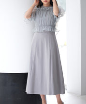 チュールビスチェとカットソーワンピースの2点セットsdp0278 グレー