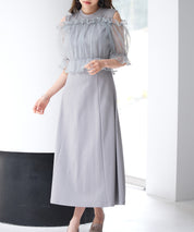 チュールビスチェとカットソーワンピースの2点セットsdp0278 グレー