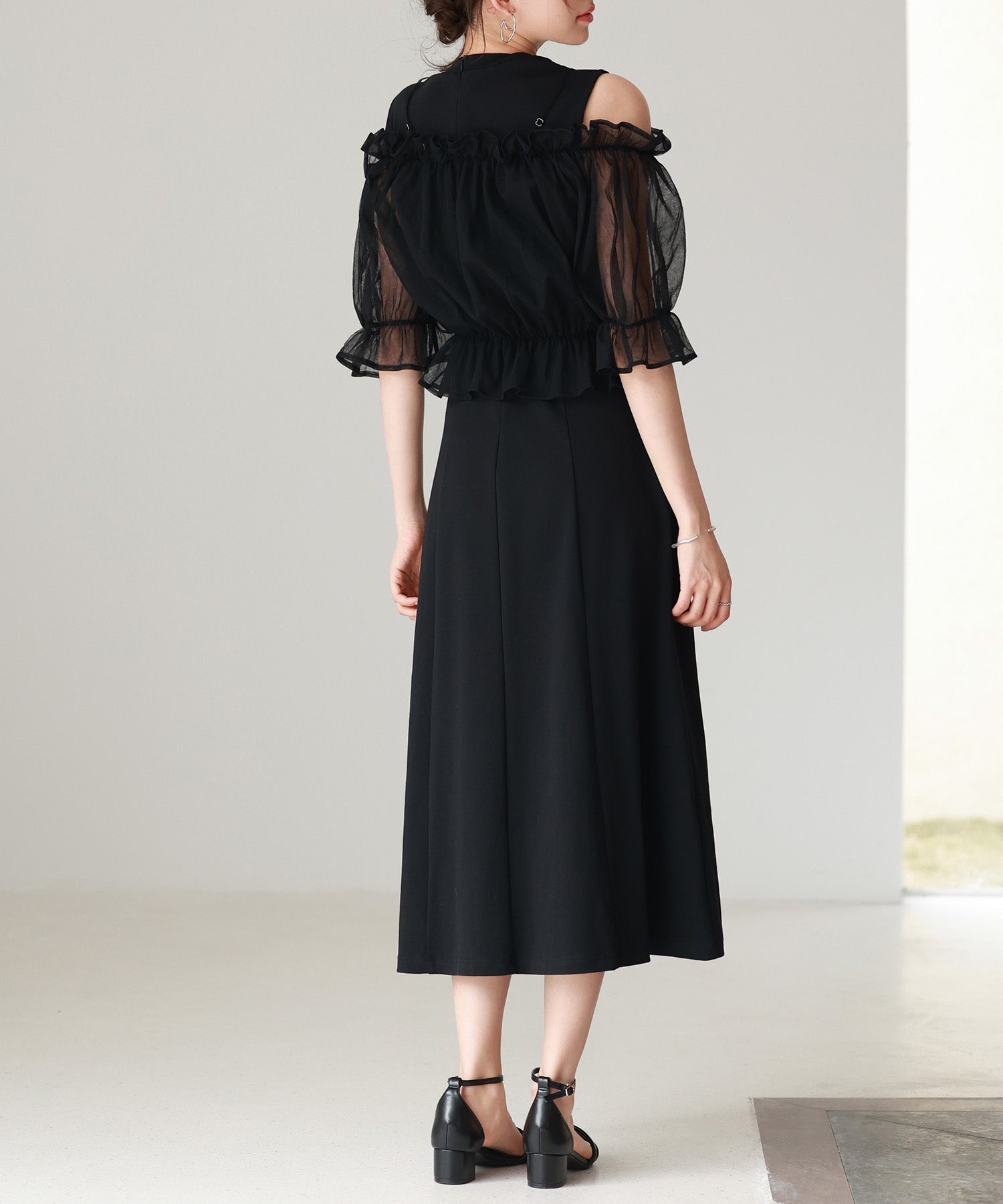 チュールビスチェとカットソーワンピースの2点セットsdp0278 ブラック