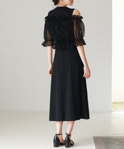 チュールビスチェとカットソーワンピースの2点セットsdp0278 ブラック