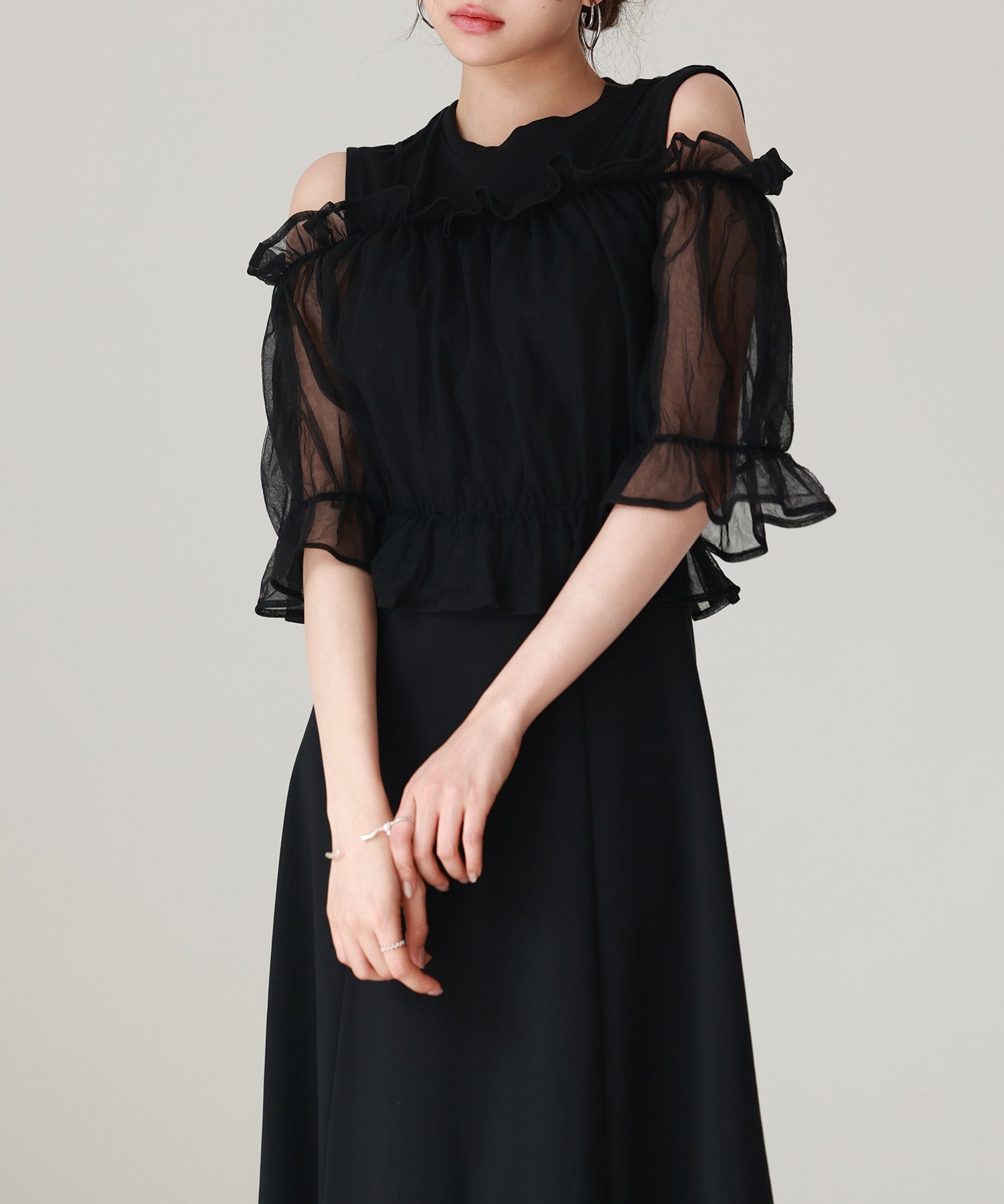 チュールビスチェとカットソーワンピースの2点セットsdp0278 ブラック