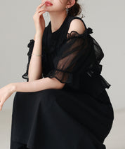 チュールビスチェとカットソーワンピースの2点セットsdp0278 ブラック