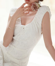 Aラインミモレ丈総レースワンピースsdp0279 ホワイト