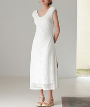 Aラインミモレ丈総レースワンピースsdp0279 ホワイト