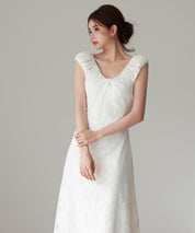 Aラインミモレ丈総レースワンピースsdp0279 ホワイト