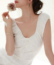 Aラインミモレ丈総レースワンピースsdp0279 ホワイト