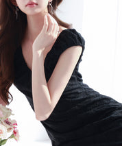 Aラインミモレ丈総レースワンピースsdp0279 ブラック