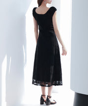 Aラインミモレ丈総レースワンピースsdp0279 ブラック