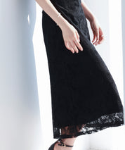 Aラインミモレ丈総レースワンピースsdp0279 ブラック