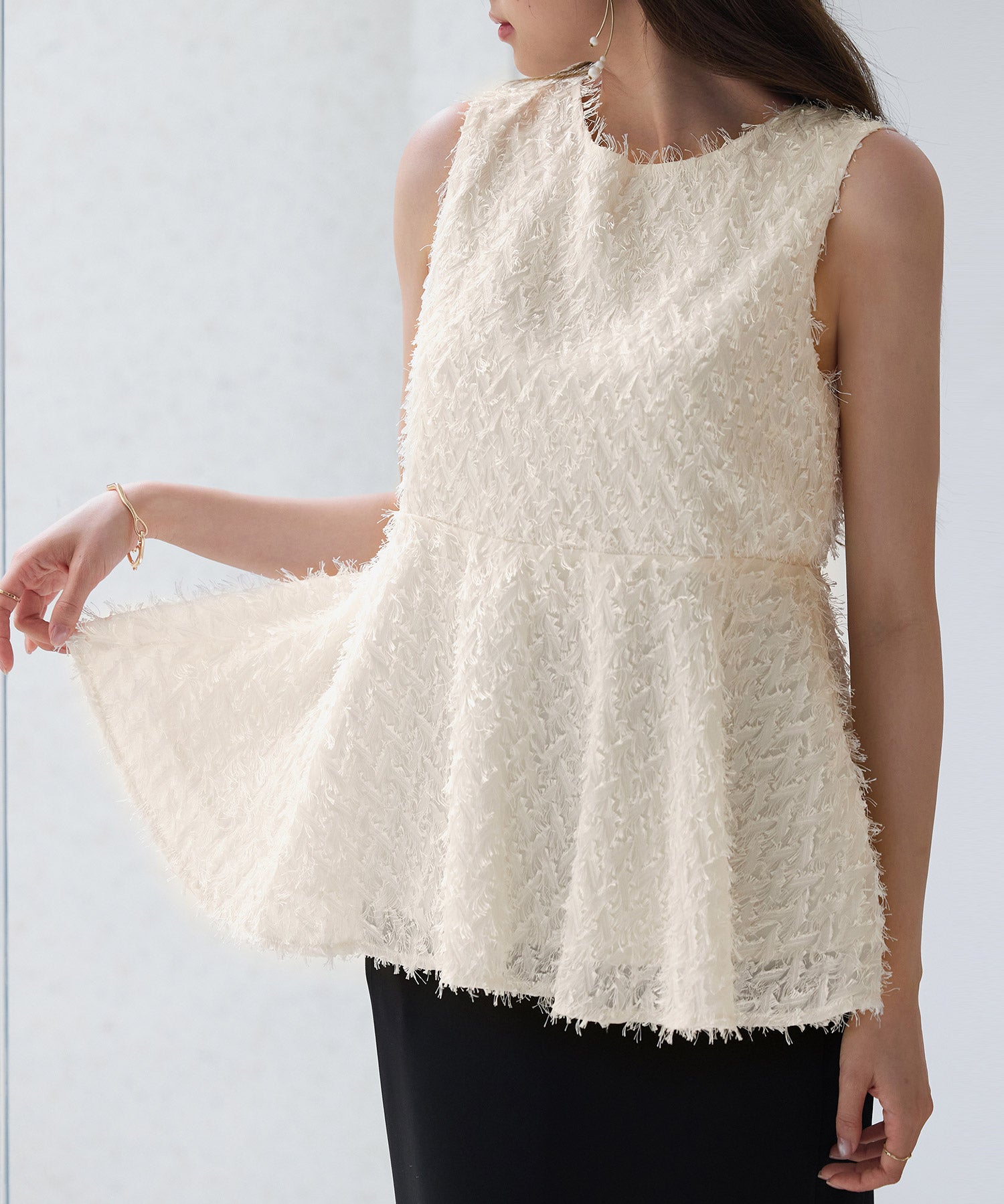 シャギー風ぺプラム裾ノースリーブトップスsdp0280-102-38