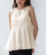 シャギー風ぺプラム裾ノースリーブトップスsdp0280 アイボリー