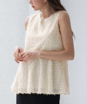 シャギー風ぺプラム裾ノースリーブトップスsdp0280 アイボリー