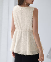 シャギー風ぺプラム裾ノースリーブトップスsdp0280 アイボリー