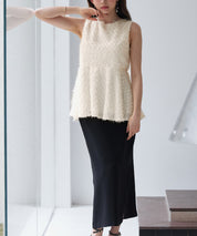 シャギー風ぺプラム裾ノースリーブトップスsdp0280 アイボリー