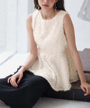 シャギー風ぺプラム裾ノースリーブトップスsdp0280 アイボリー