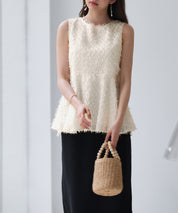 シャギー風ぺプラム裾ノースリーブトップスsdp0280 アイボリー