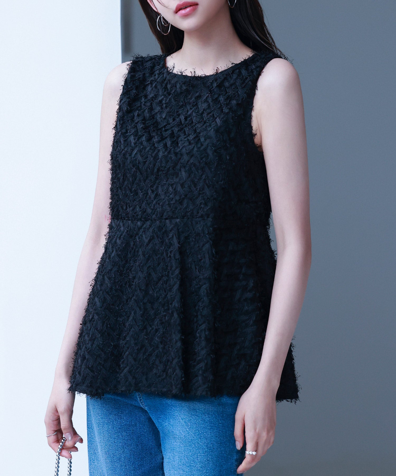 シャギー風ぺプラム裾ノースリーブトップスsdp0280-102-8