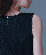 シャギー風ぺプラム裾ノースリーブトップスsdp0280 ブラック