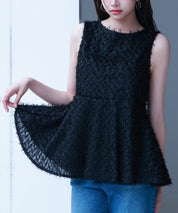 シャギー風ぺプラム裾ノースリーブトップスsdp0280 ブラック