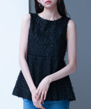 シャギー風ぺプラム裾ノースリーブトップスsdp0280 ブラック