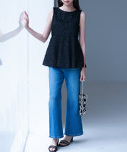 シャギー風ぺプラム裾ノースリーブトップスsdp0280 ブラック