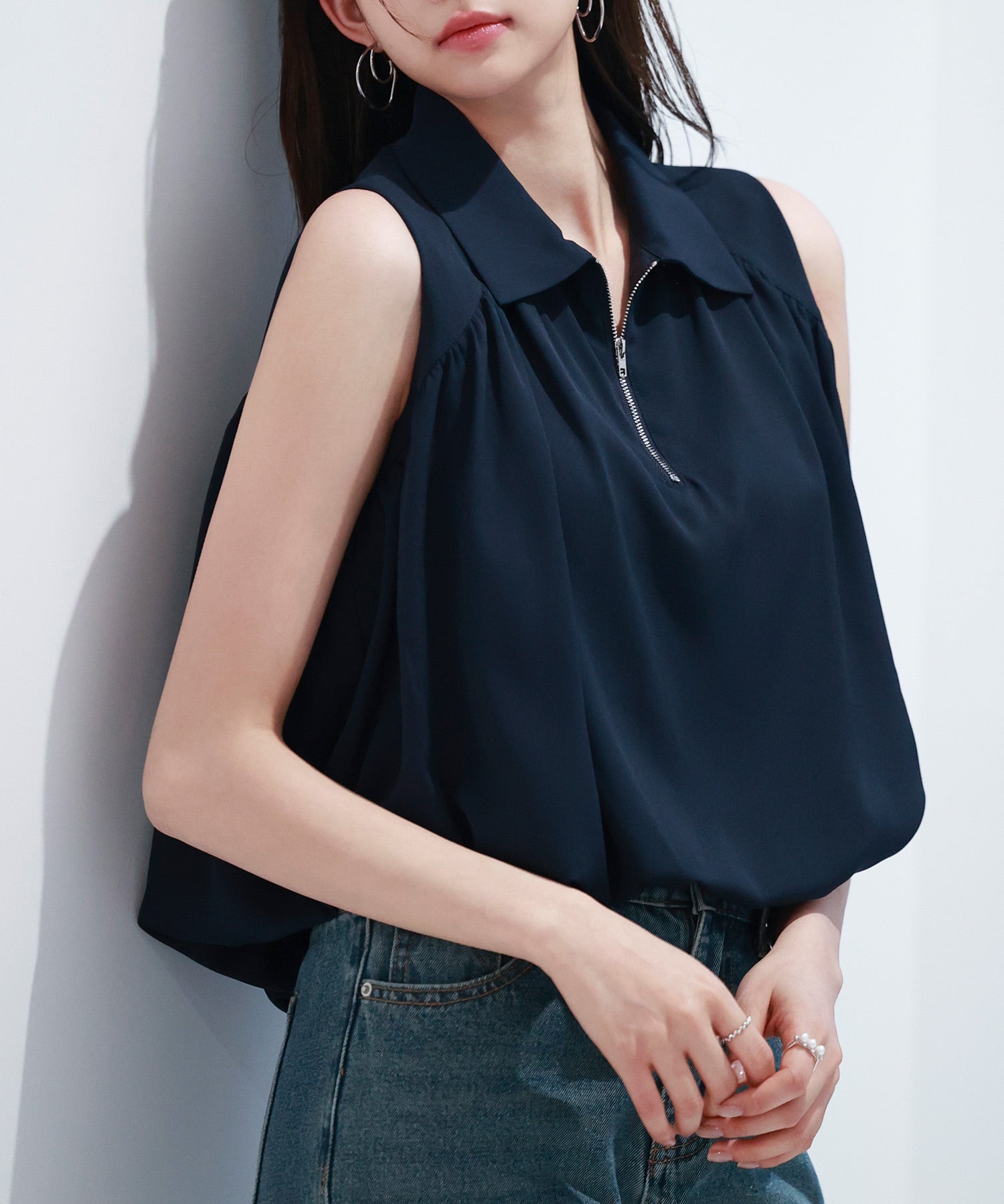 ジッパーノースリーブシャツブラウスsdp0281-102-16