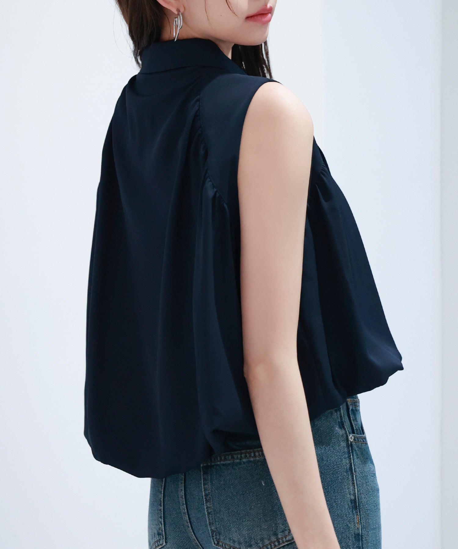 ジッパーノースリーブシャツブラウスsdp0281 ネイビー