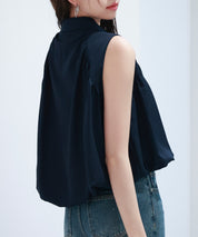 ジッパーノースリーブシャツブラウスsdp0281 ネイビー