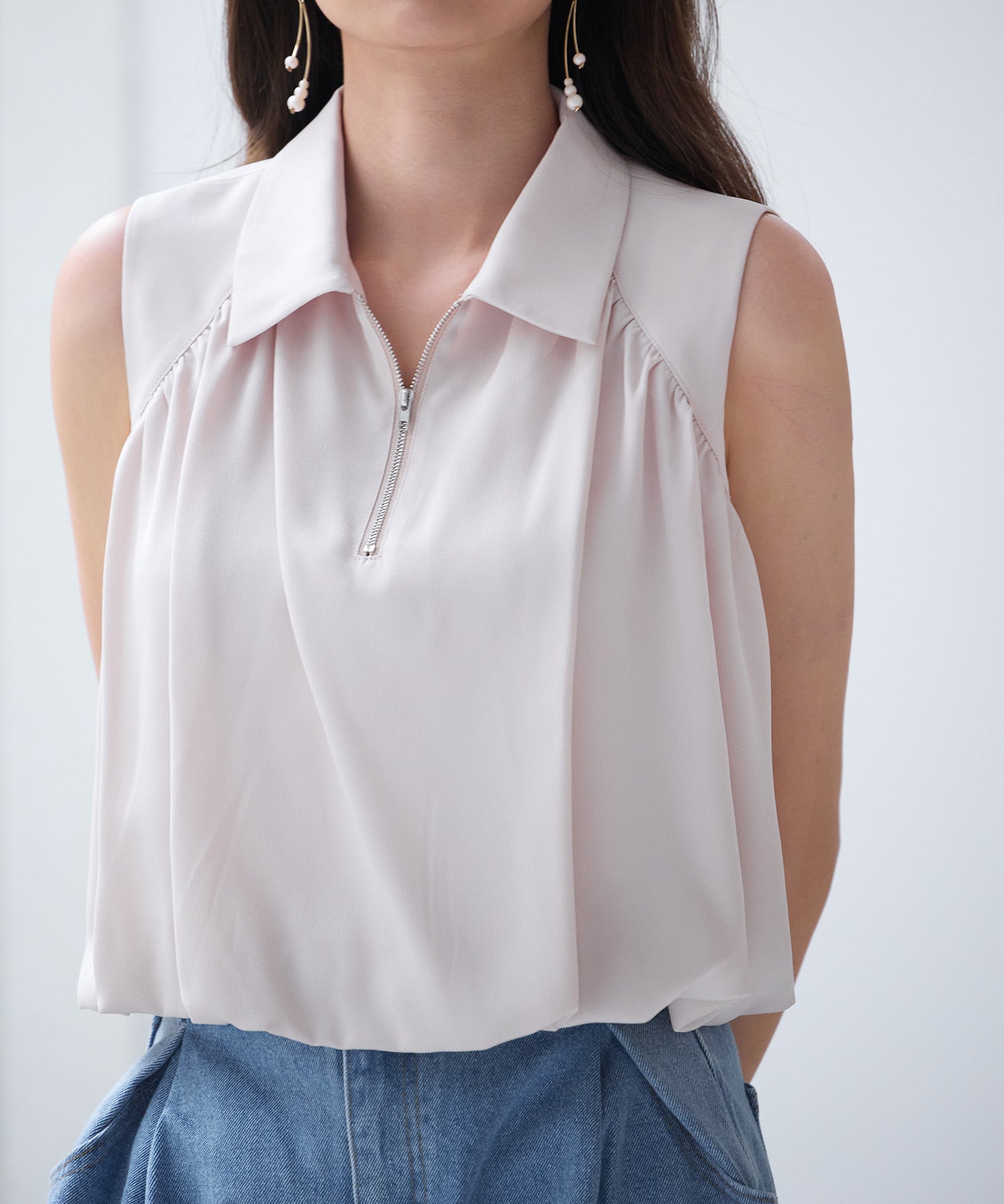 ジッパーノースリーブシャツブラウスsdp0281-102-174