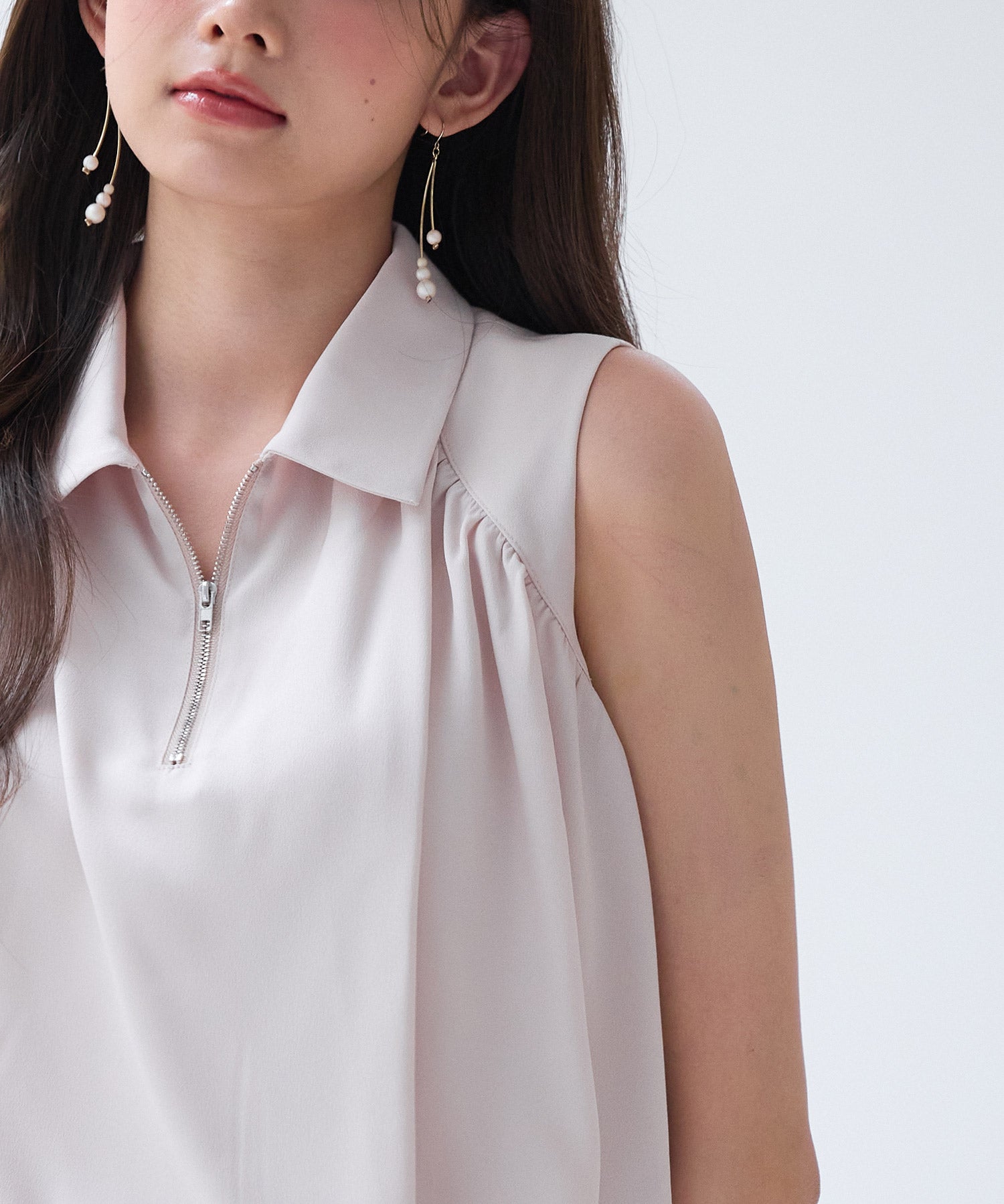 ジッパーノースリーブシャツブラウスsdp0281 ピンクベージュ