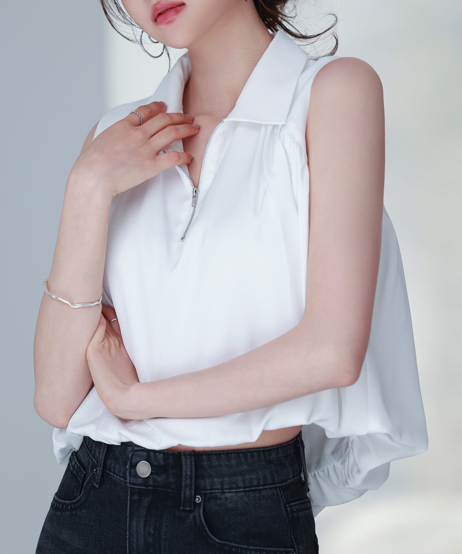 ジッパーノースリーブシャツブラウスsdp0281-102-1