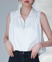 ジッパーノースリーブシャツブラウスsdp0281 ホワイト