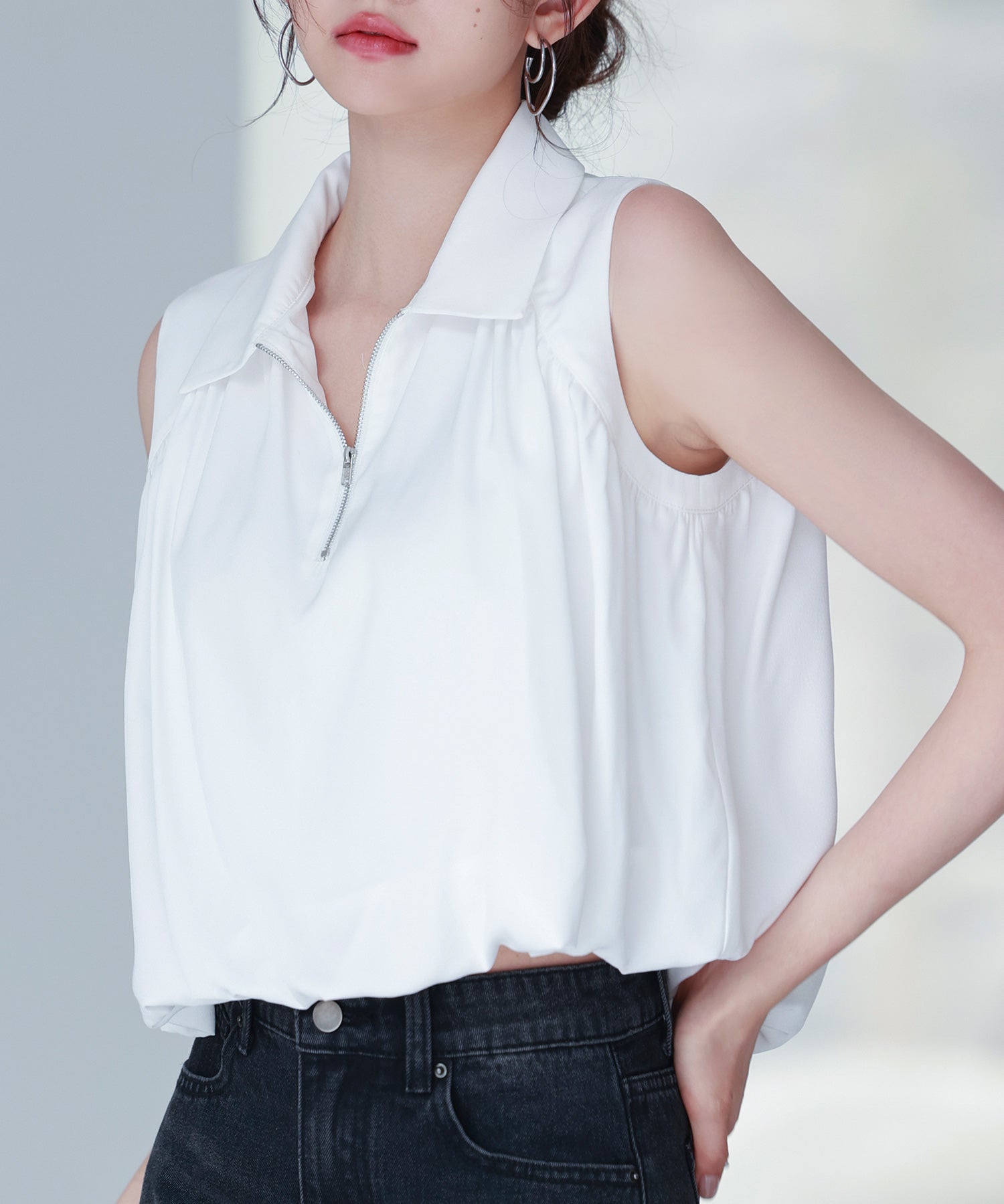 ジッパーノースリーブシャツブラウスsdp0281 ホワイト