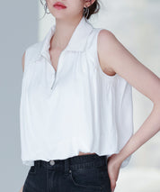 ジッパーノースリーブシャツブラウスsdp0281 ホワイト