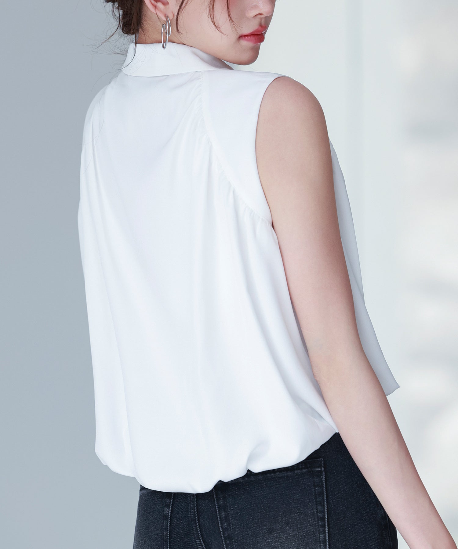 ジッパーノースリーブシャツブラウスsdp0281 ホワイト