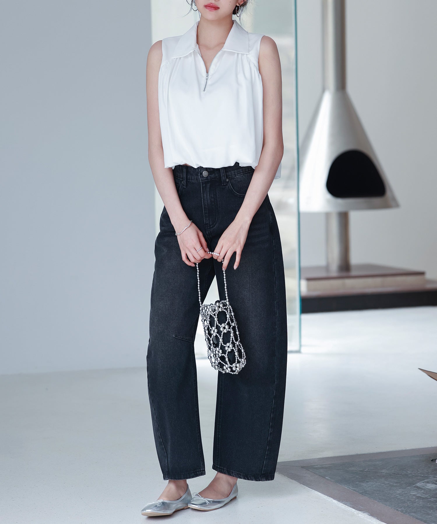 ジッパーノースリーブシャツブラウスsdp0281 ホワイト