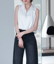 ジッパーノースリーブシャツブラウスsdp0281 ホワイト