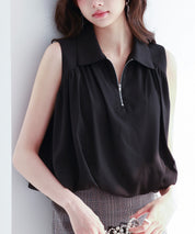 ジッパーノースリーブシャツブラウスsdp0281 ブラック
