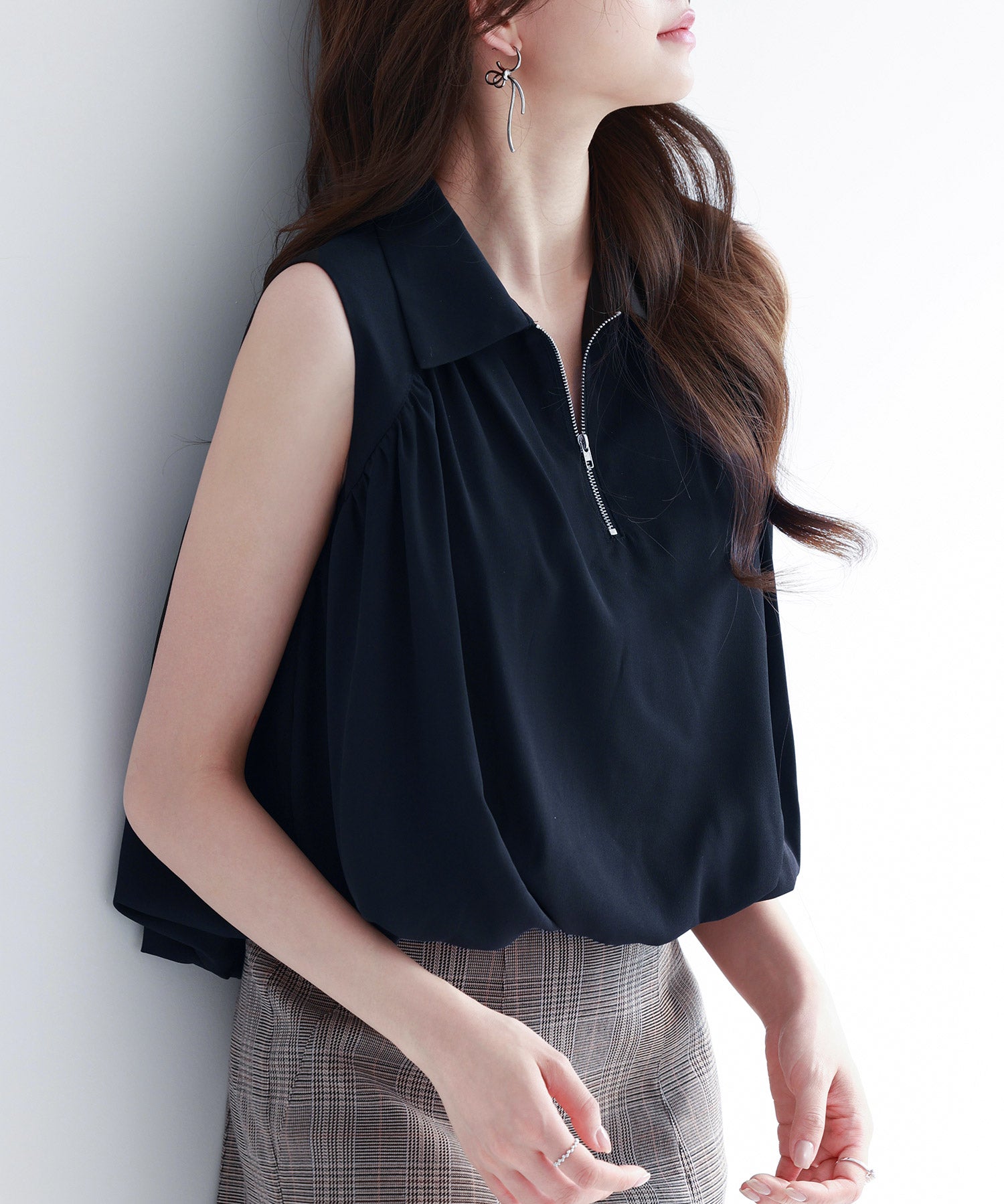 ジッパーノースリーブシャツブラウスsdp0281 ブラック