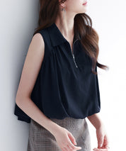 ジッパーノースリーブシャツブラウスsdp0281 ブラック