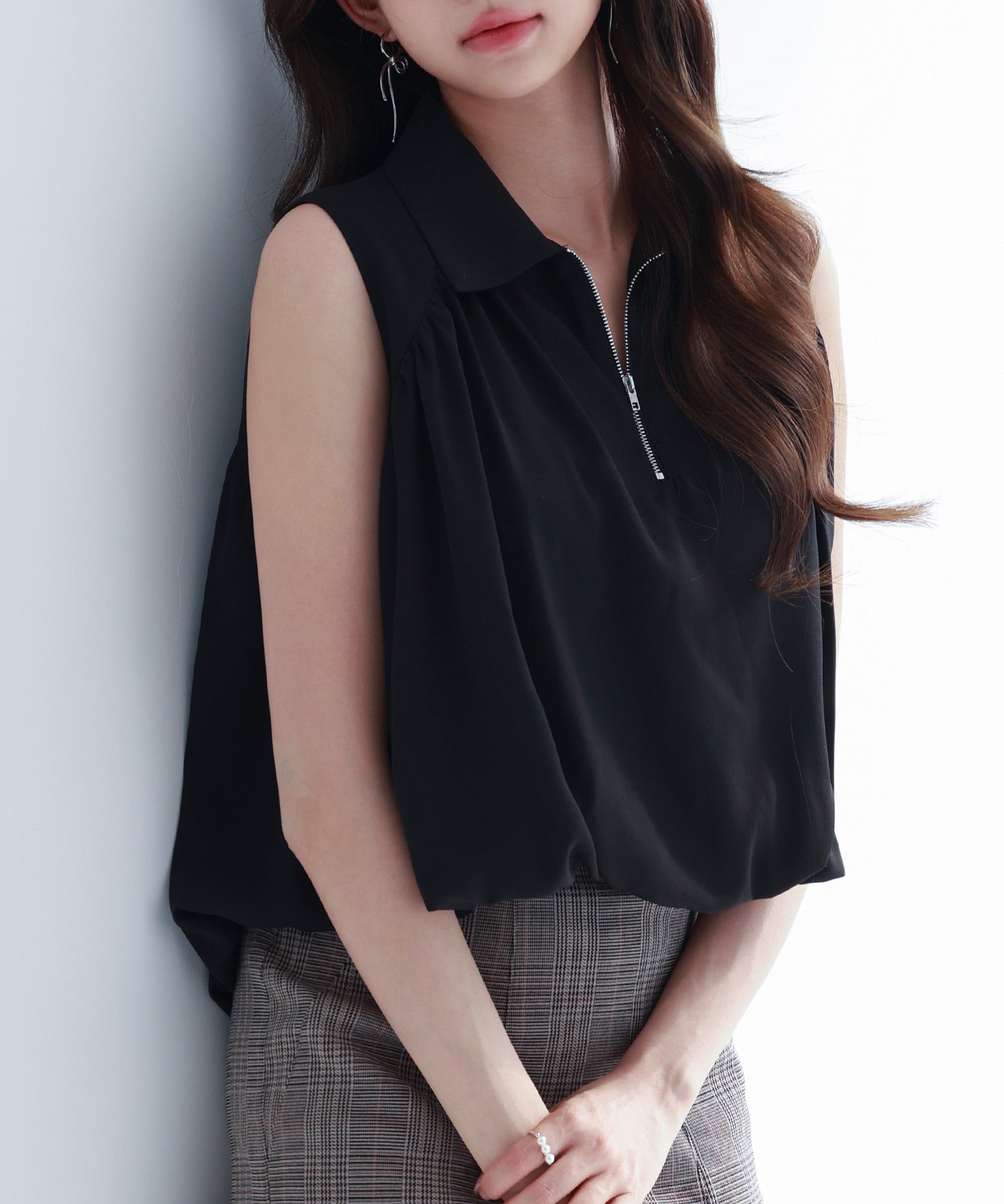 ジッパーノースリーブシャツブラウスsdp0281 ブラック