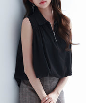 ジッパーノースリーブシャツブラウスsdp0281 ブラック