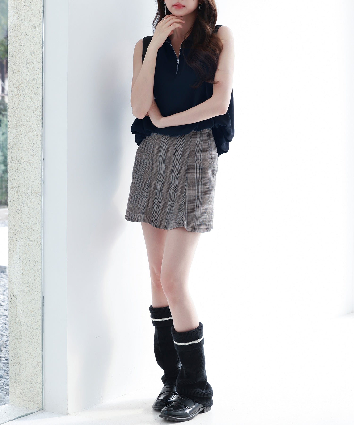 ジッパーノースリーブシャツブラウスsdp0281 ブラック