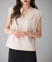 スタンドキーネックタックカットソートップスsdp0282 ベージュ