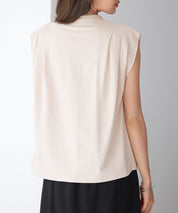 スタンドキーネックタックカットソートップスsdp0282 ベージュ