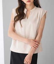 スタンドキーネックタックカットソートップスsdp0282 ベージュ