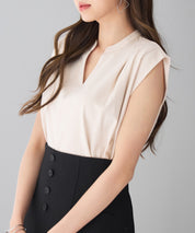 スタンドキーネックタックカットソートップスsdp0282 ベージュ