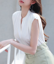 スタンドキーネックタックカットソートップスsdp0282 ホワイト