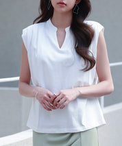 スタンドキーネックタックカットソートップスsdp0282 ホワイト