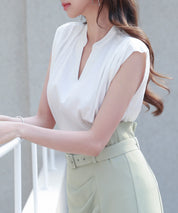 スタンドキーネックタックカットソートップスsdp0282 ホワイト